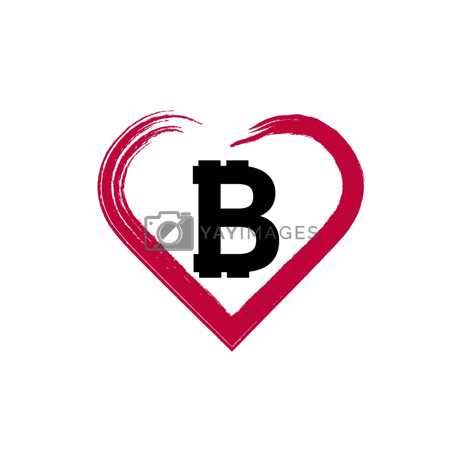 Royalty free image of Illustration of a long shadow red heart with a bitcoin sign by Denzelll