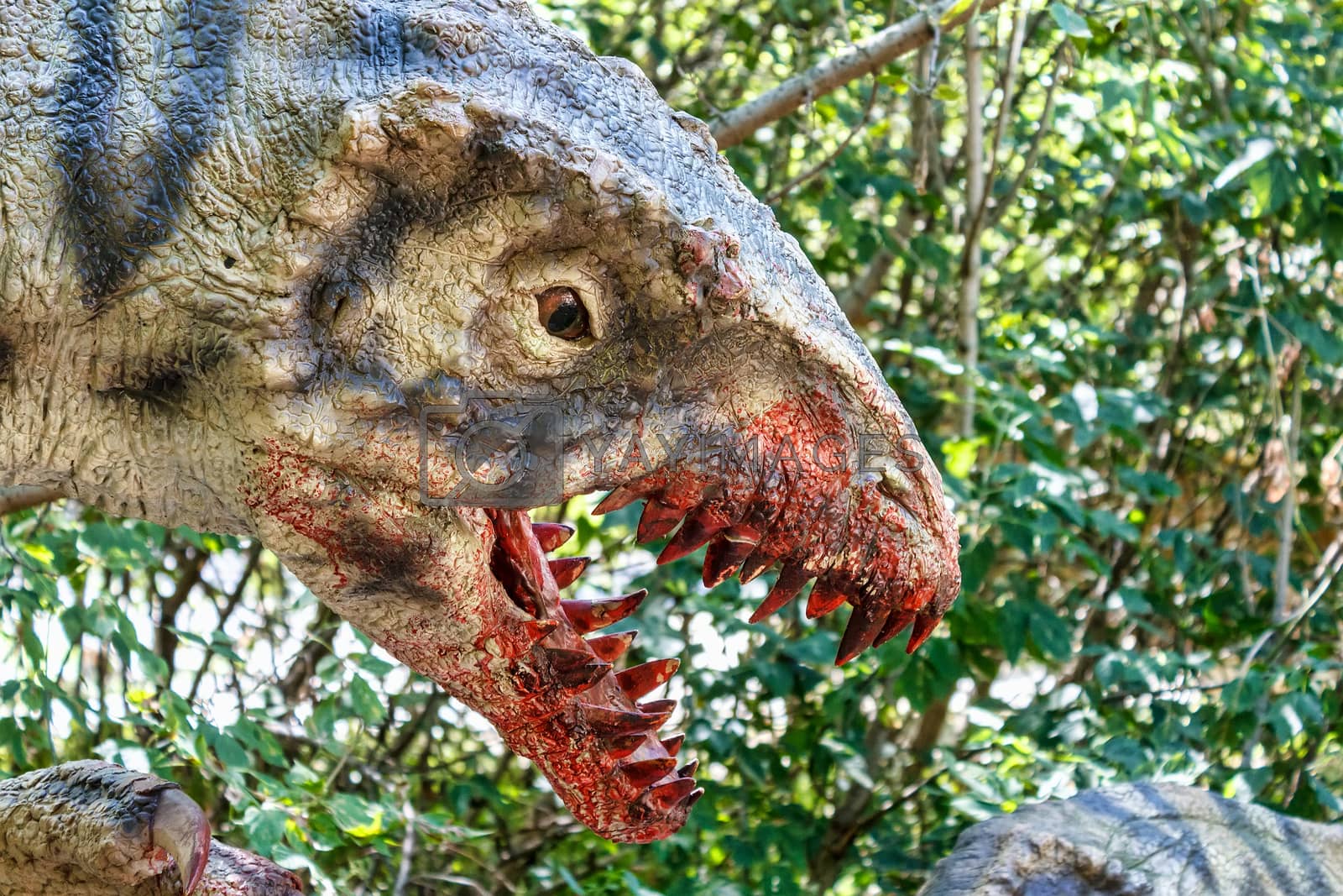 Royalty free image of prehistoric dinosaurs raptors attacking its prey by artush