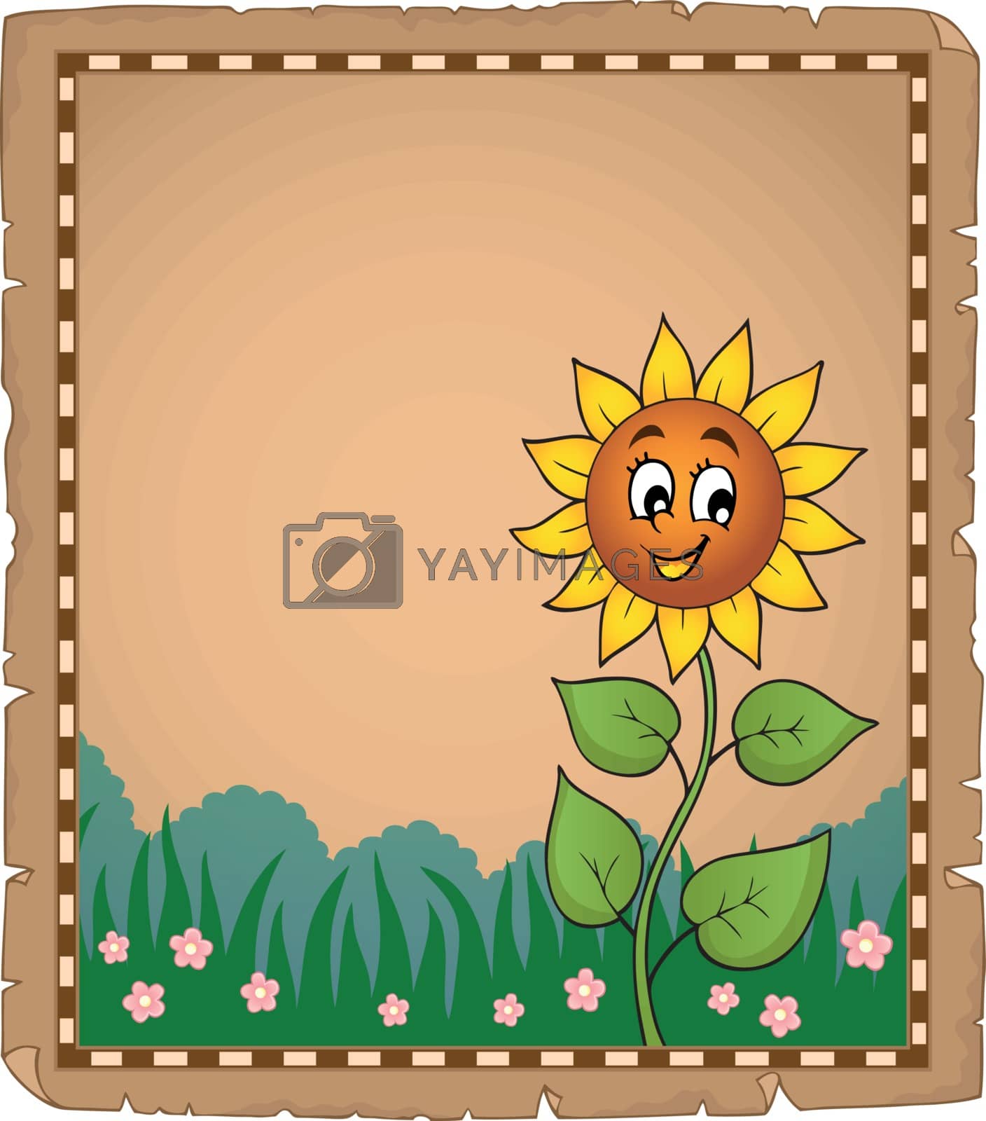 Royalty free image of Parchment with happy sunflower by clairev