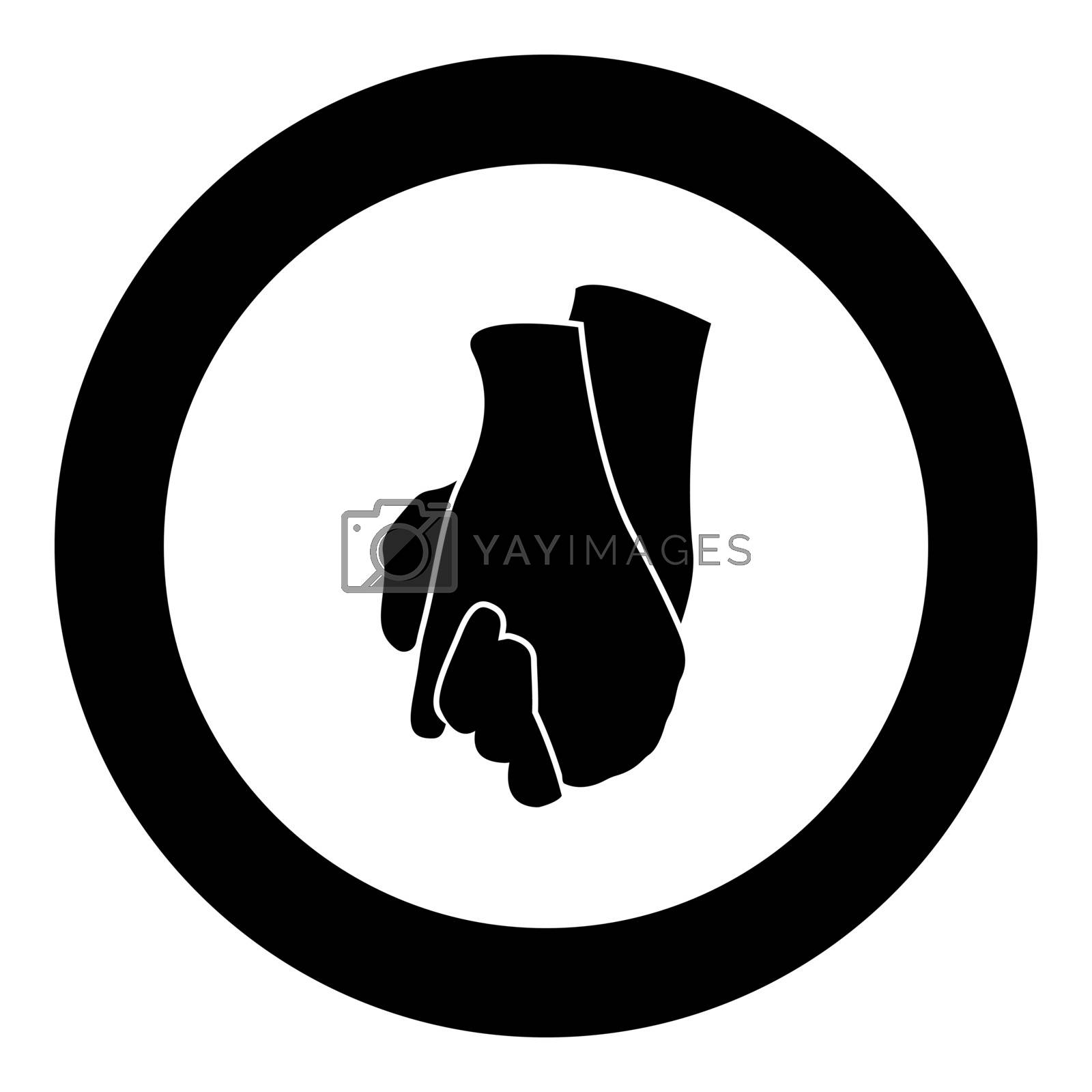 Royalty free image of hand holding another hand , sign of love art vector icon black color in circle by serhii435