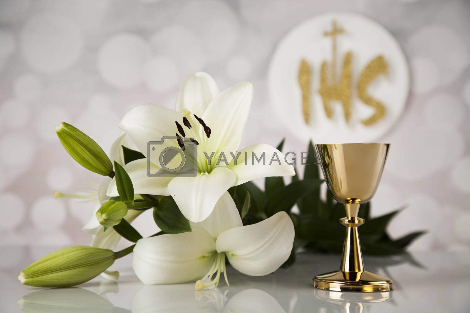 Royalty free image of Symbol christianity religion a golden chalice with grapes and br by JanPietruszka