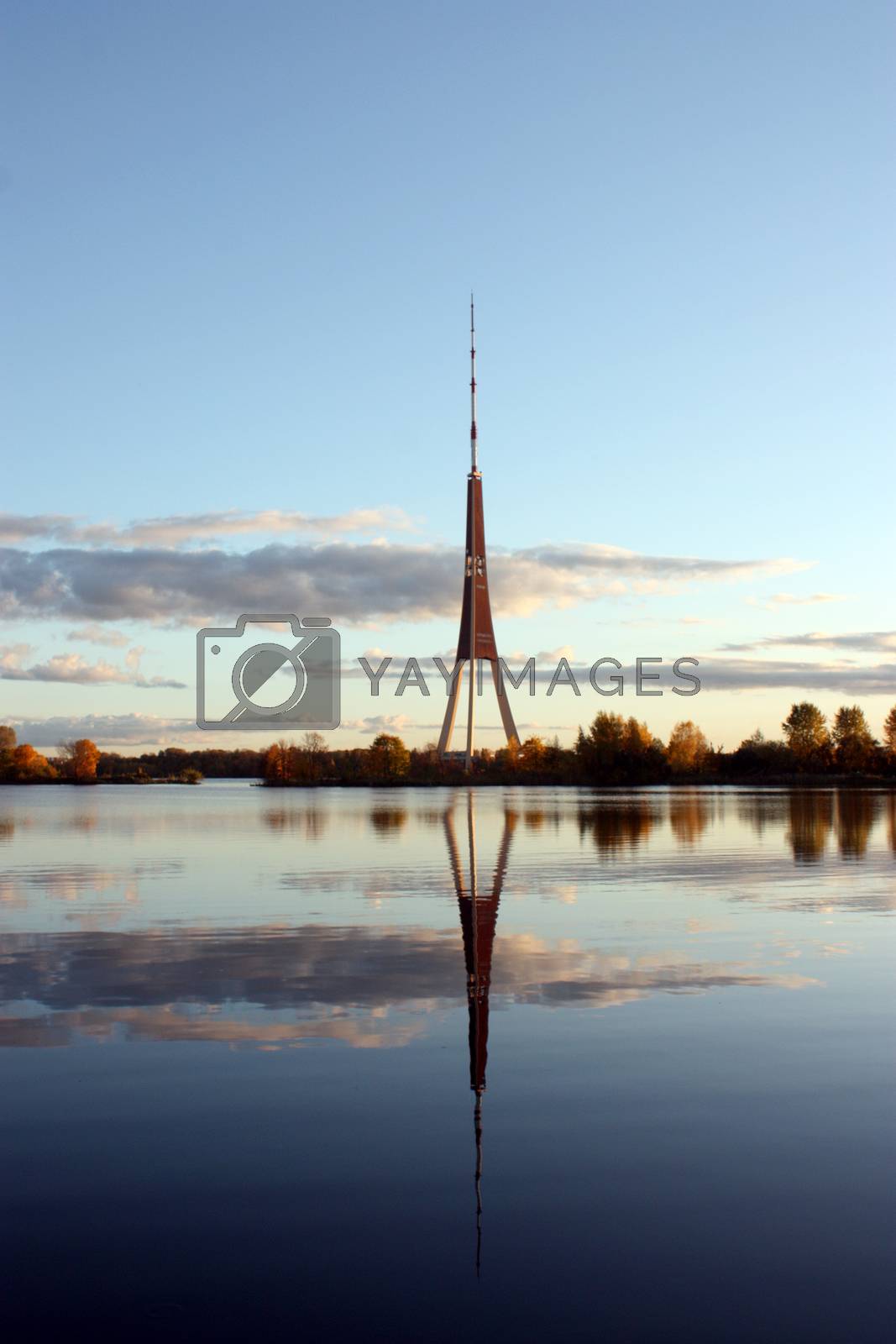 Royalty free image of The tv tower is reflected in the water, in the evening by zakob337