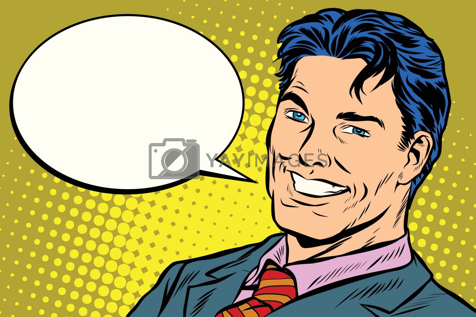 Royalty free image of smiling businessman speech comics bubble by studiostoks
