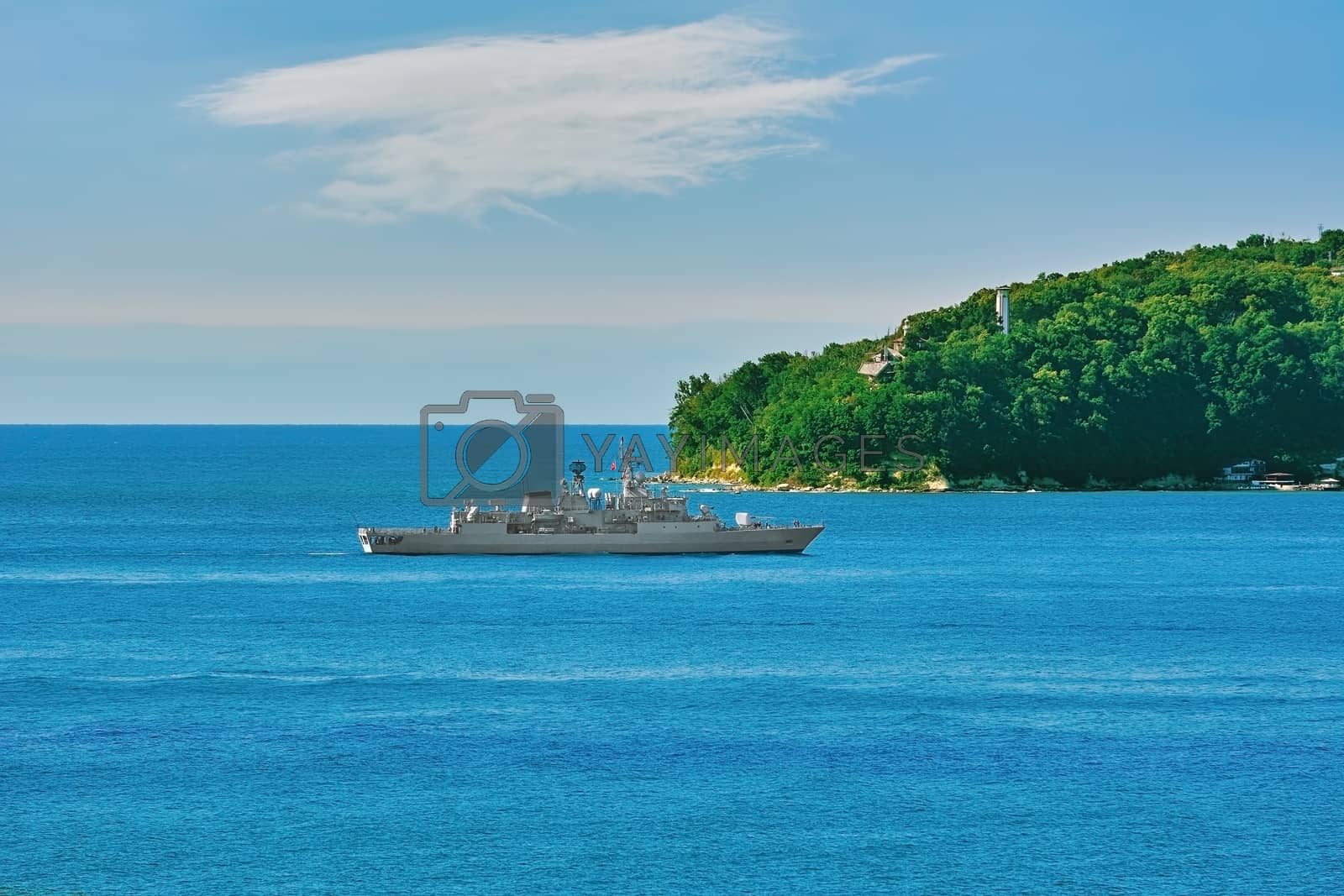 Royalty free image of Military Frigate in the Sea by SNR