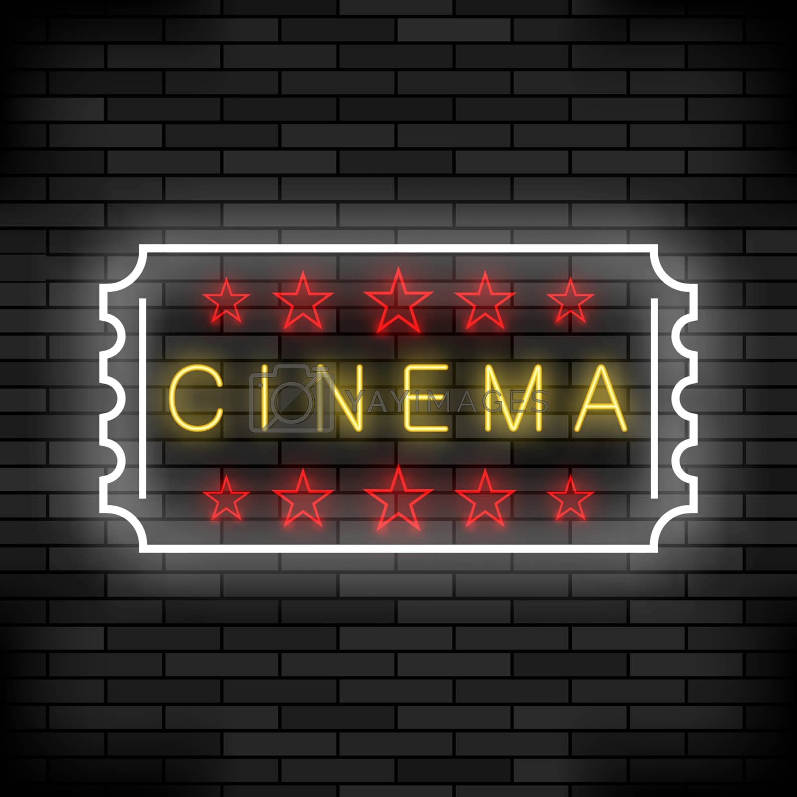 Royalty free image of Cinema Light Neon Sign on Brick Background. Movie Colored Signboard. Bright Street Banner. by valeo5
