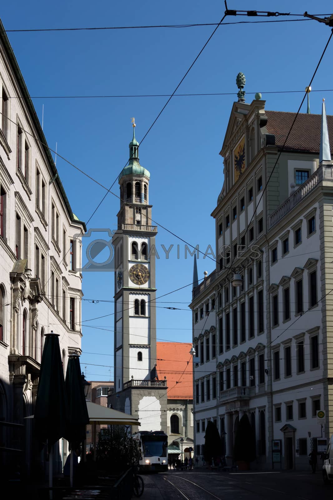 Royalty free image of Tower of St. Peter and townhall in Augsburg by w20er