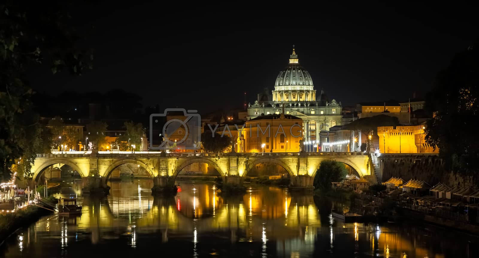 Royalty free image of Vatican City: Saint Peter with bridge reflection by night by Perseomedusa