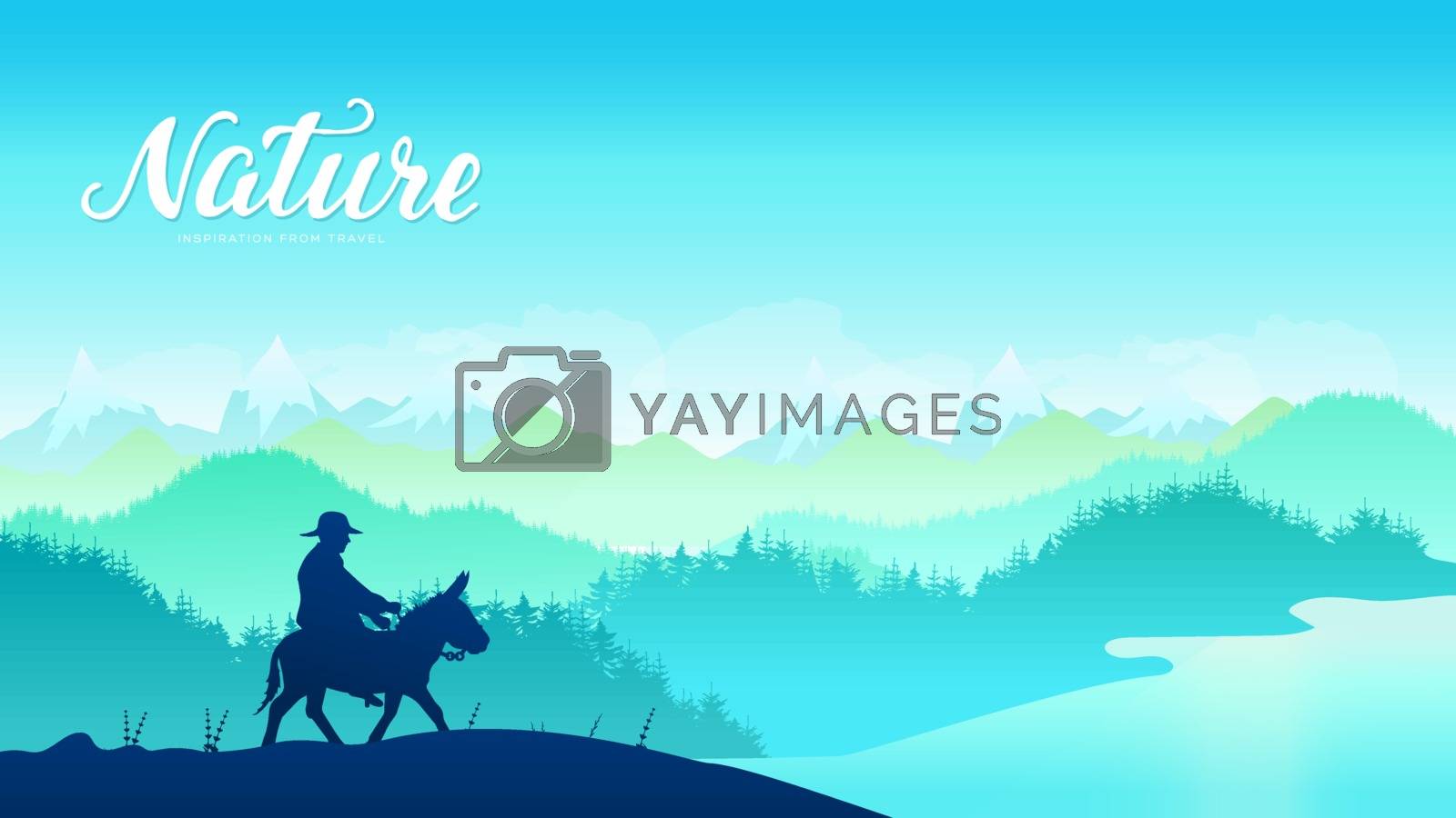 Royalty free image of Silhouette donkey rider on mountainat sunset design. Traditional mule riders at  Central Asia, Kyrgyzstan, west country background.  by Linetale