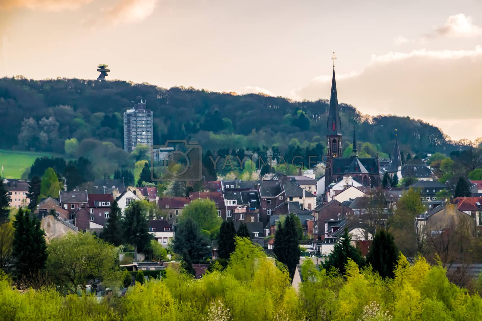 Royalty free image of Traditional german town city center in the Eifel church spring by MXW_Stock