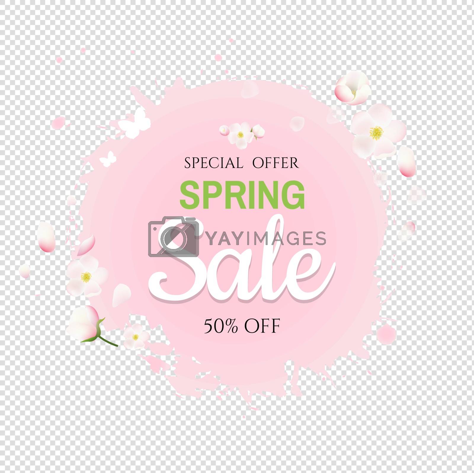 Royalty free image of Pink Stain With Flowers Sale Banner Transparent Background by cammep