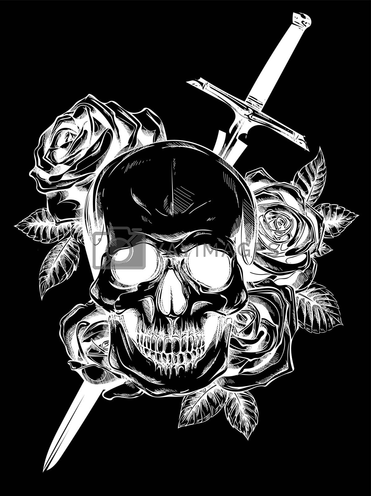Royalty free image of A human skull with roses on black background by dean