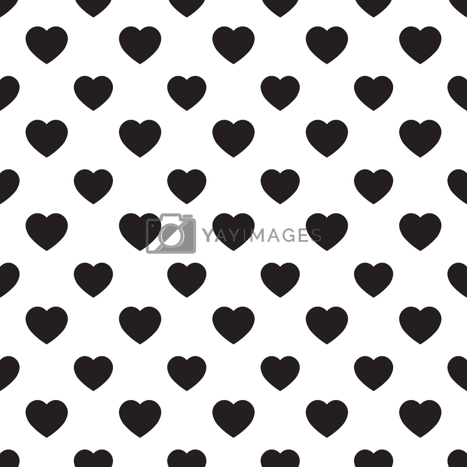 Royalty free image of Simple heart shape seamless pattern in diagonal arrangement. Love and romantic theme background. Black and white vector wallpaper by pyty