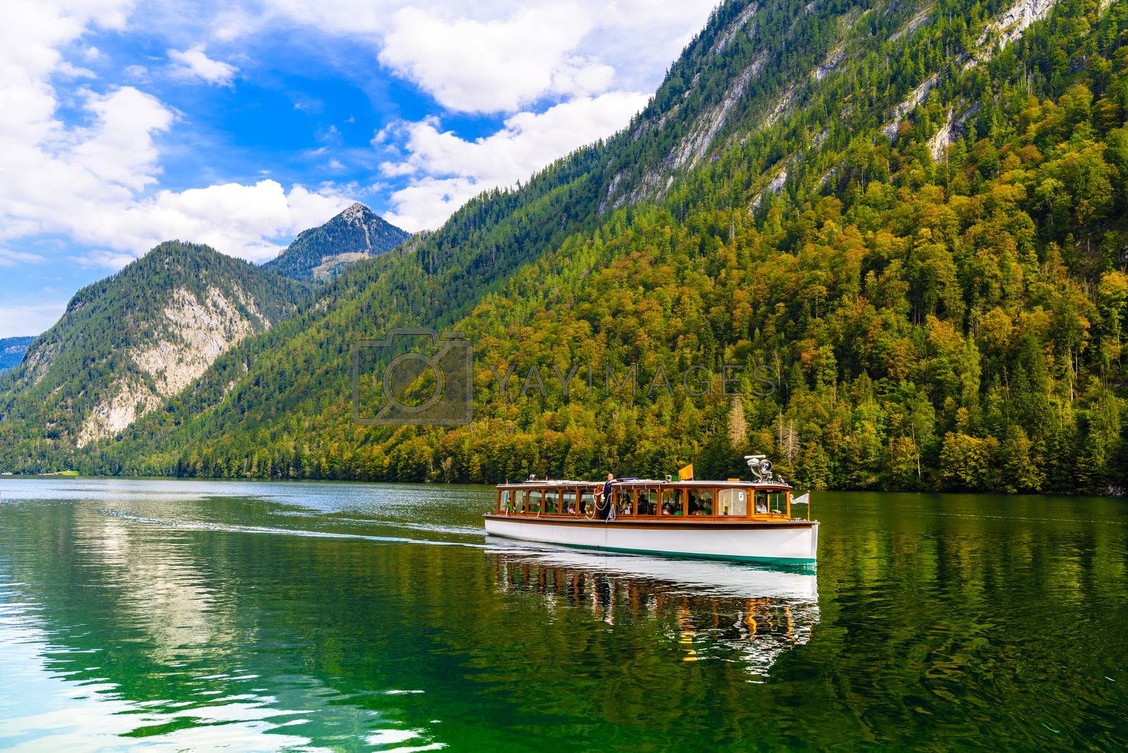 Royalty Free Image | Electric boat in Koenigssee, Konigsee, Berchtesgaden National Pa by Eagle2308