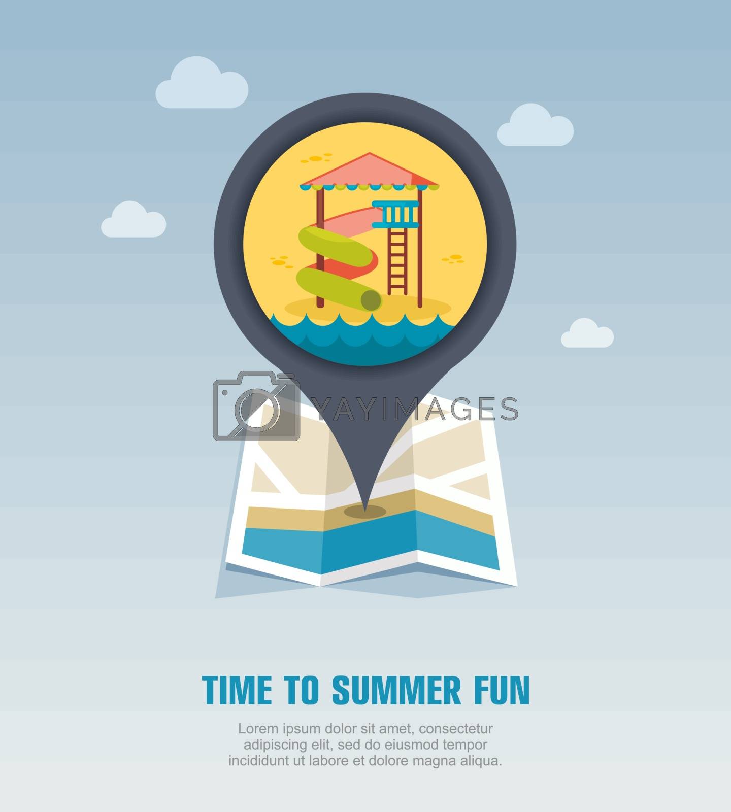 Royalty free image of Water Park Summer. Slide Beach pin map icon by nosik