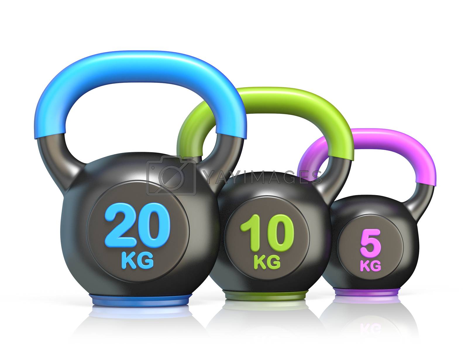 Royalty free image of Three kettle bells 3D render illustration by djmilic