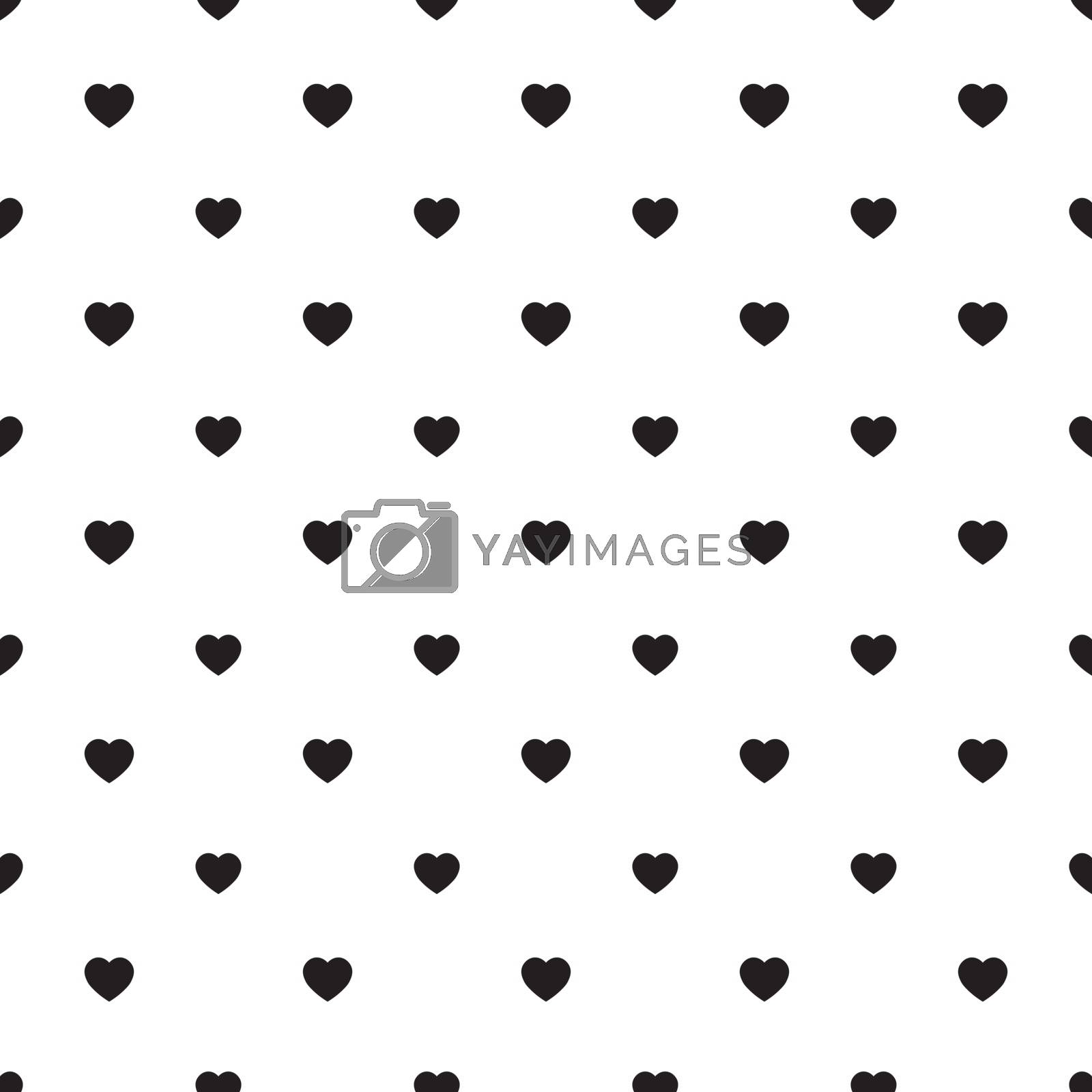 Royalty free image of Simple heart shape seamless pattern in diagonal arrangement. Love and romantic theme background. Black and white vector wallpaper by pyty