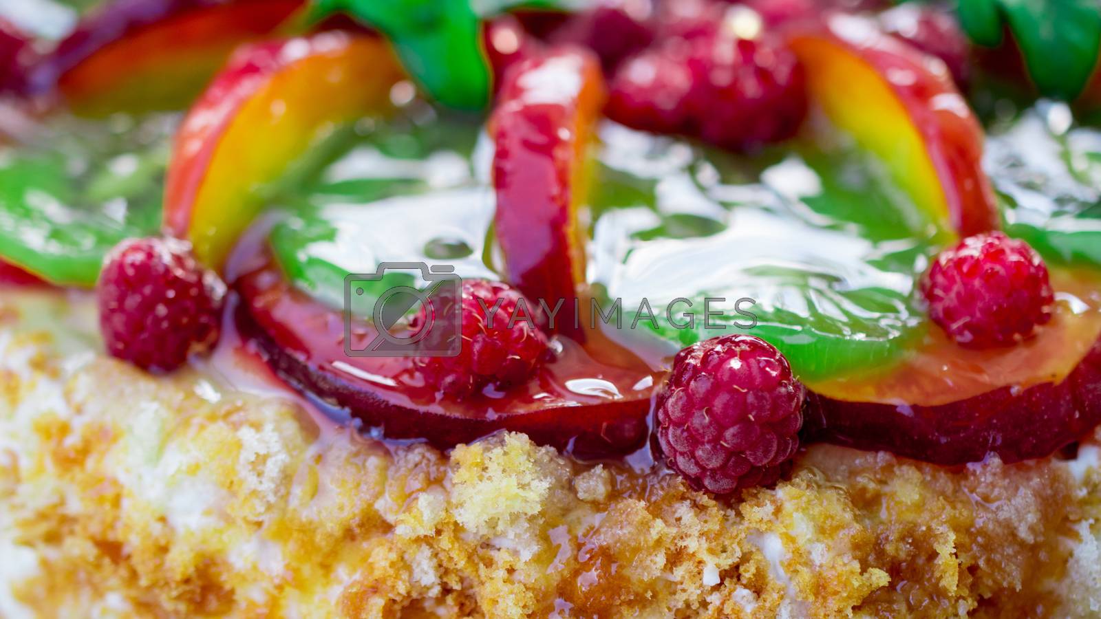 Royalty free image of fragment of cake with raspberry, kiwi and jelly by alexandr_sorokin