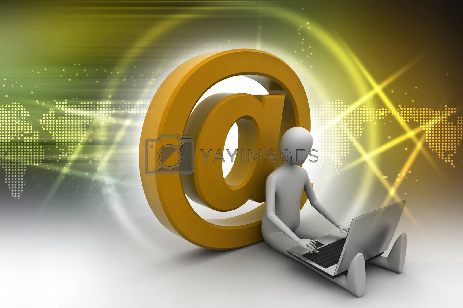 Royalty free image of man with laptop sitting on the email icon by cuteimage