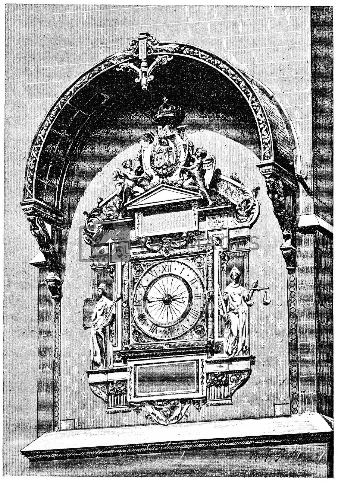 Royalty free image of The clock in the square tower, vintage engraving. by Morphart