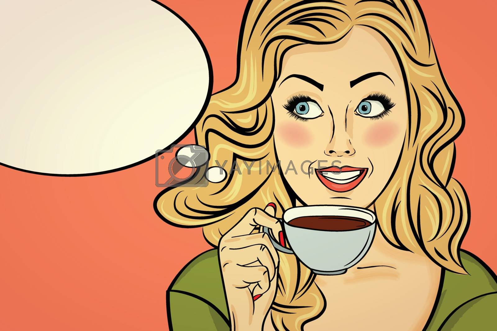 Royalty free image of Sexy blonde pop art woman with coffee cup by balasoiu
