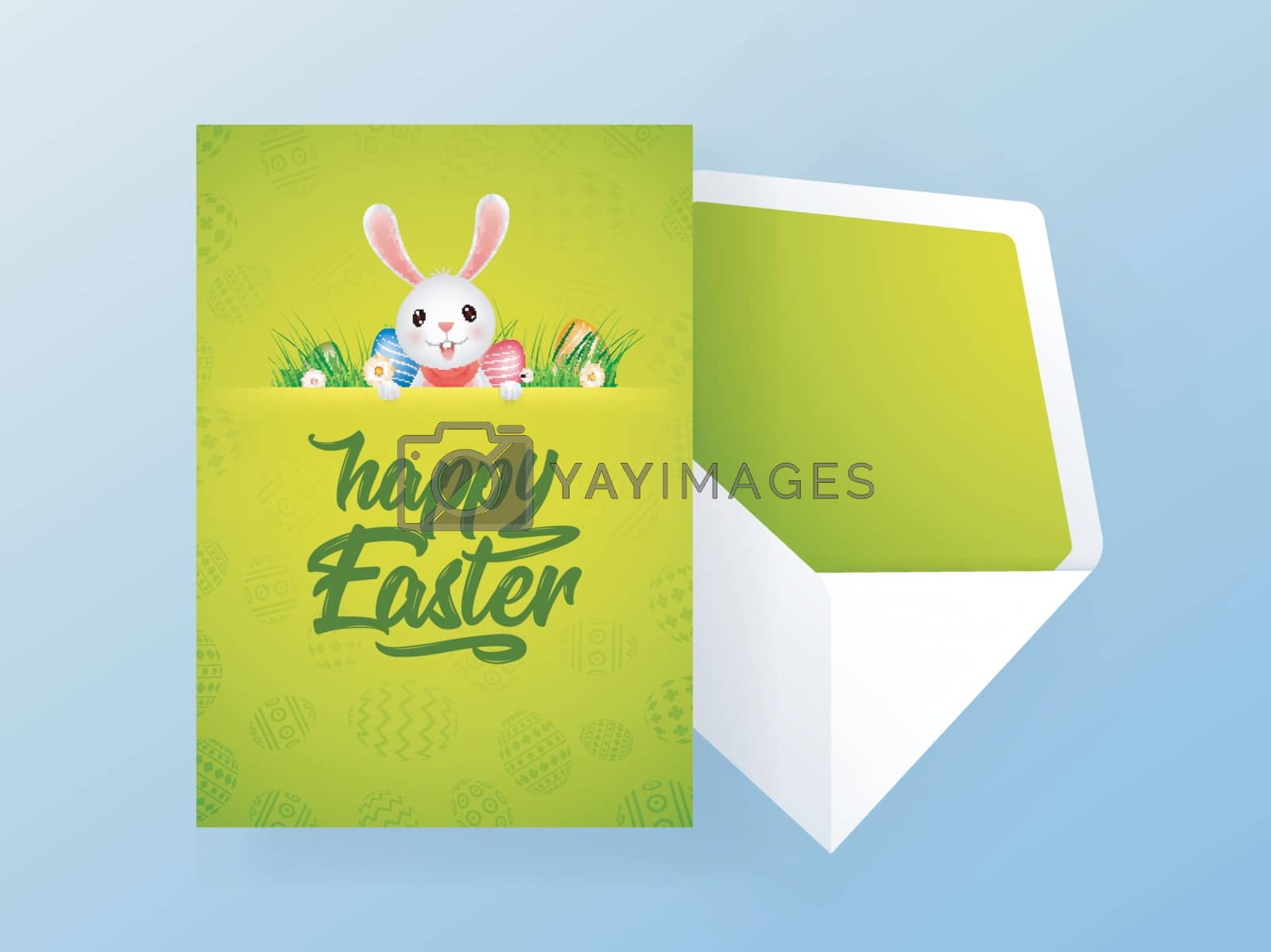 Royalty free image of Happy Easter greeting card design with illustration of cute rabb by aispl