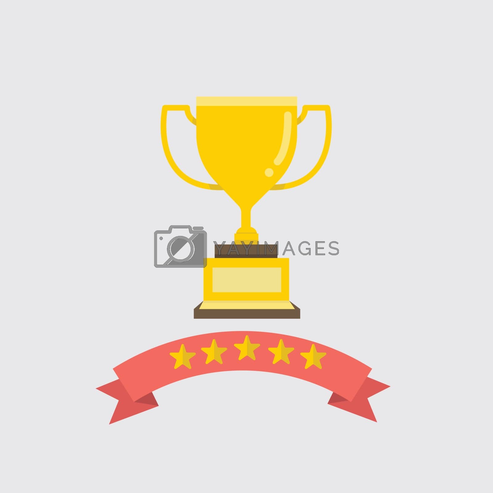 Royalty free image of Flat gold Trophy with ribbon and five stars vector illustration.Award and success concept.Golden cup for winner. by vvadyab