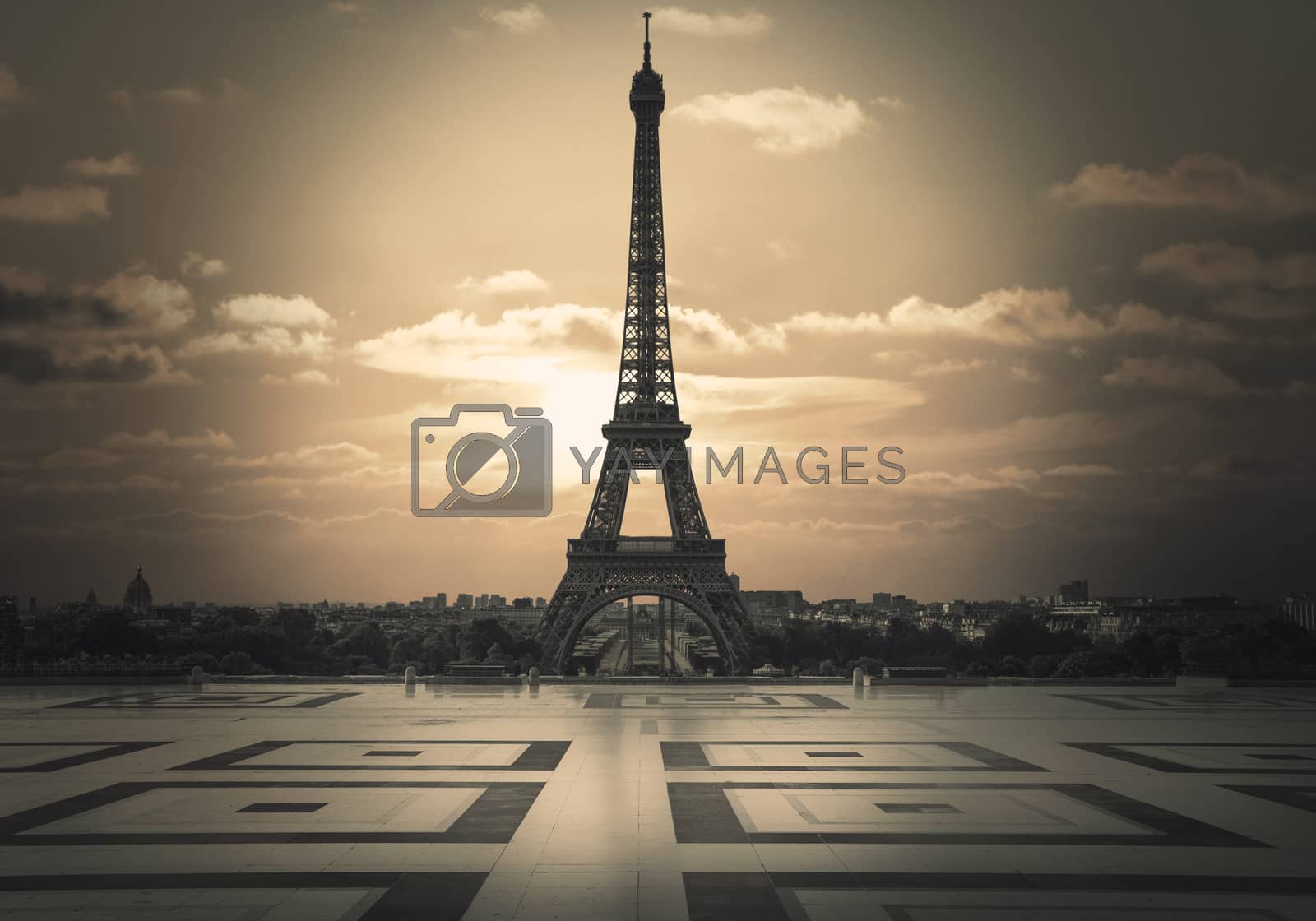Royalty free image of sunset at trocadero with Eiffel Tower by photobeps