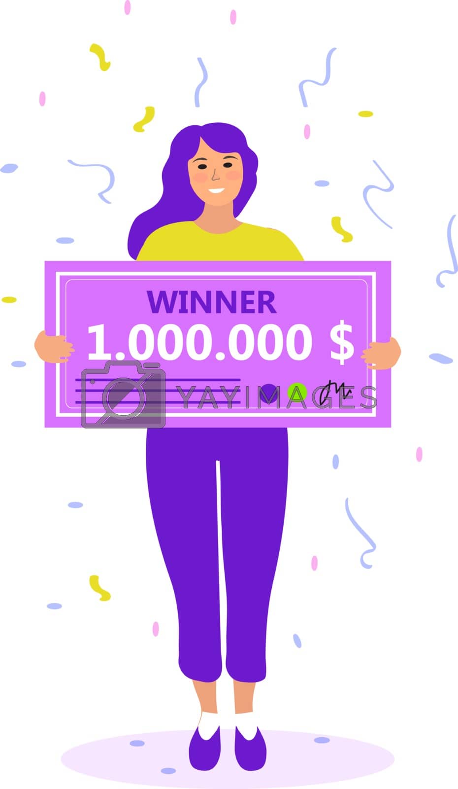 Royalty free image of Girl with a million dollar check. Raffle winner, the concept of a lottery. Flat modern illustration. Vector by lucia_fox