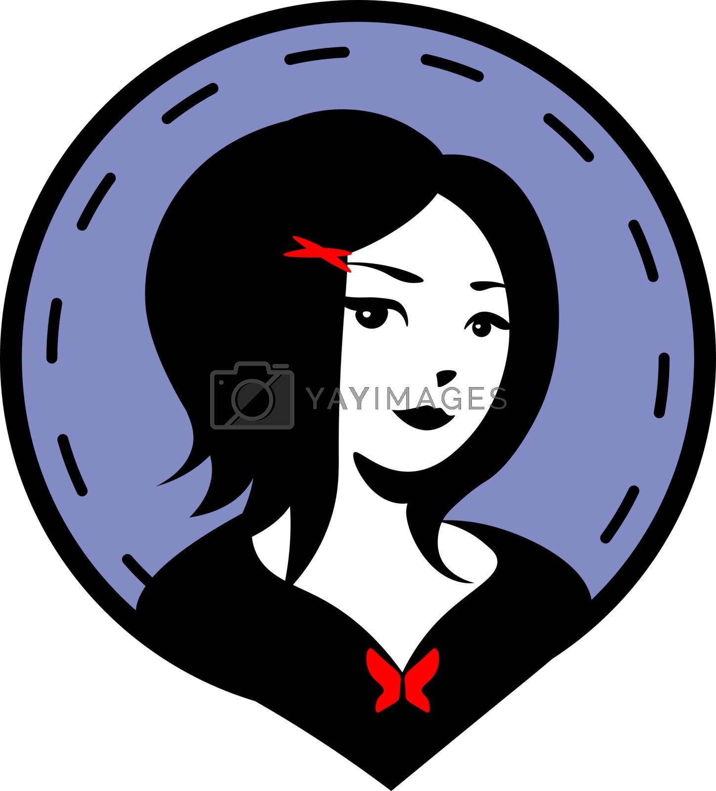 Royalty free image of Cute girl with short hair on blue patch with black dotted line by paranoido