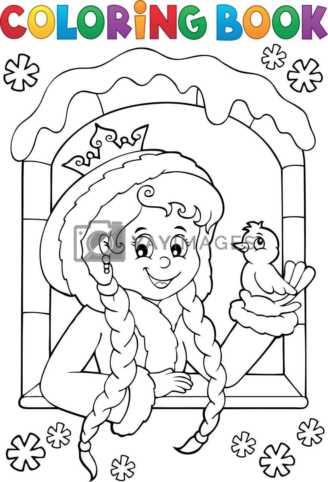 Royalty free image of Coloring book princess in winter window by clairev