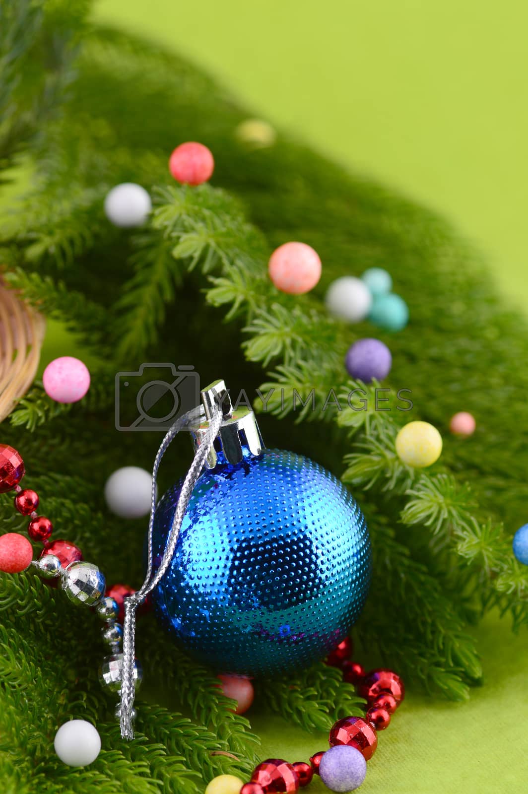 Royalty free image of Christmas Decoration: Christmas ball and ornaments with the branch of Christmas tree by DipakShelare