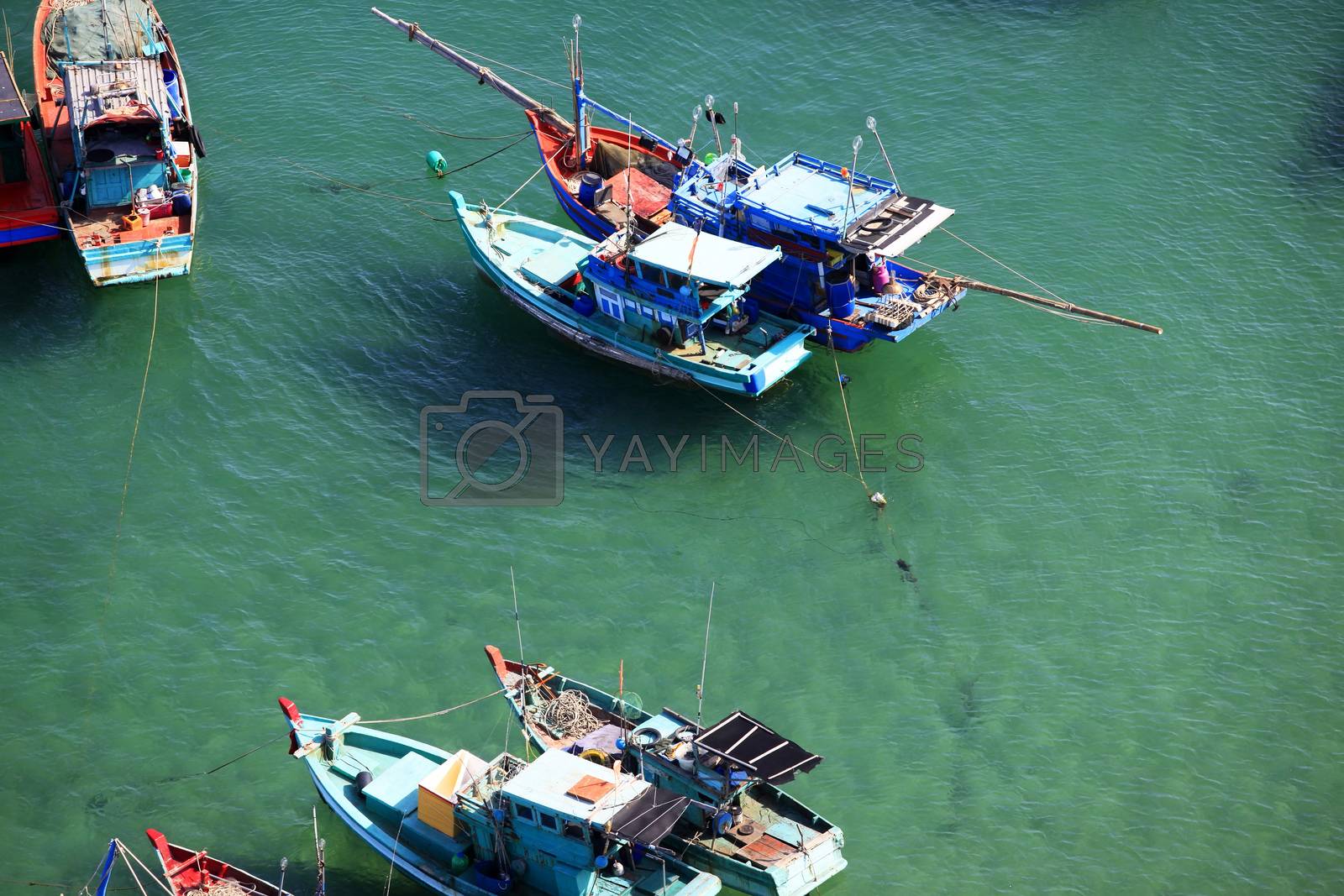 Royalty free image of Aerial view  boats at the turquoise sea in Vietnam, Phu Quoc by friday