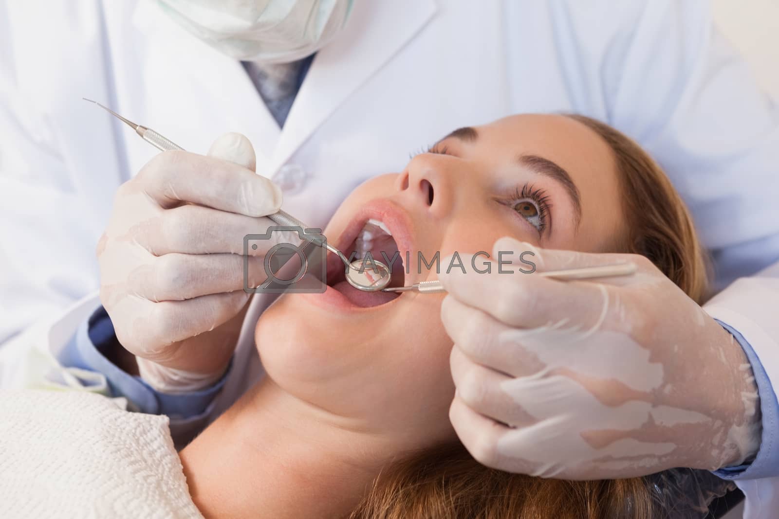 Royalty free image of Dentist examining a patients teeth in the dentists chair by Wavebreakmedia