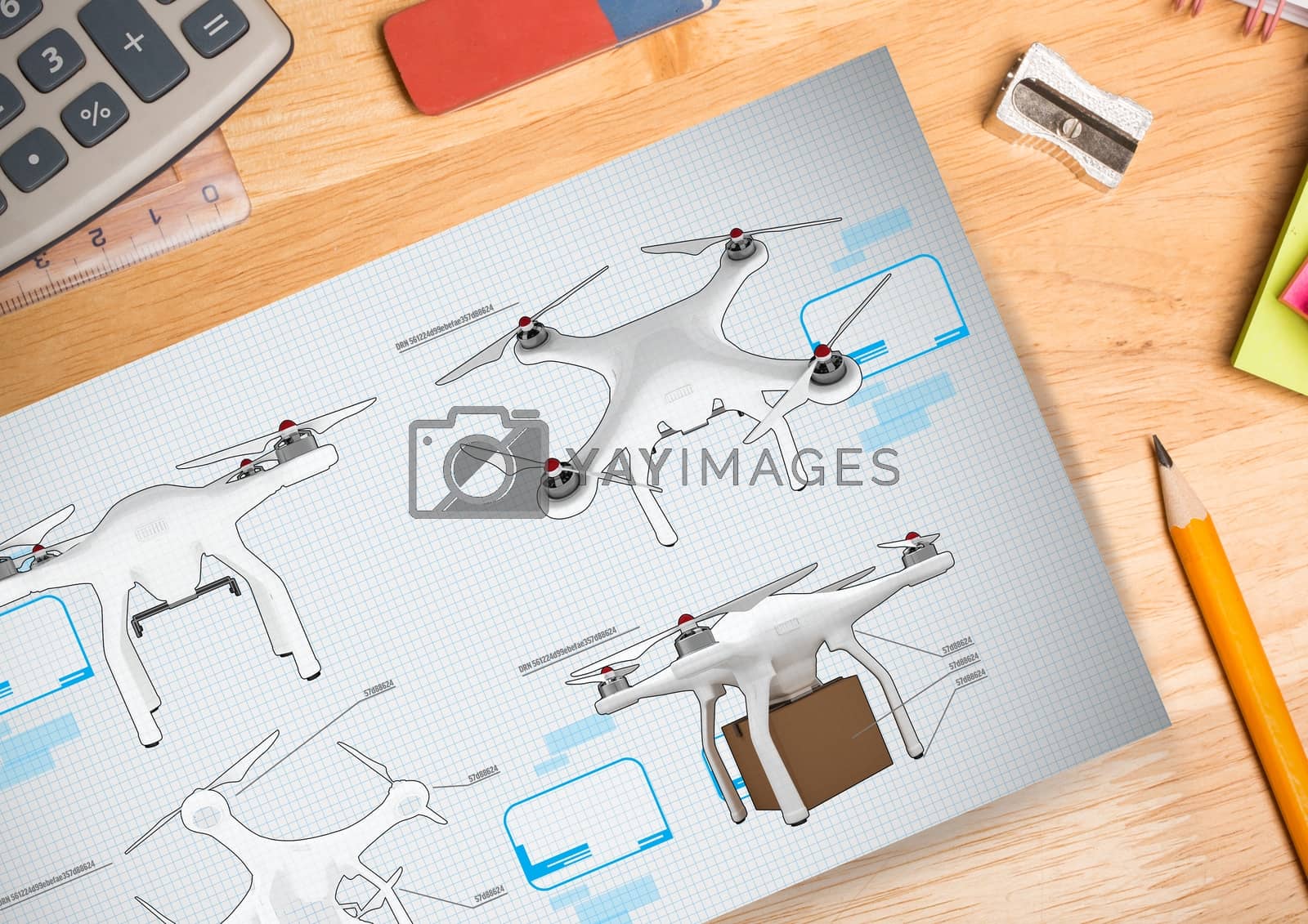 Royalty free image of Drone DIY drawings plans by Wavebreakmedia