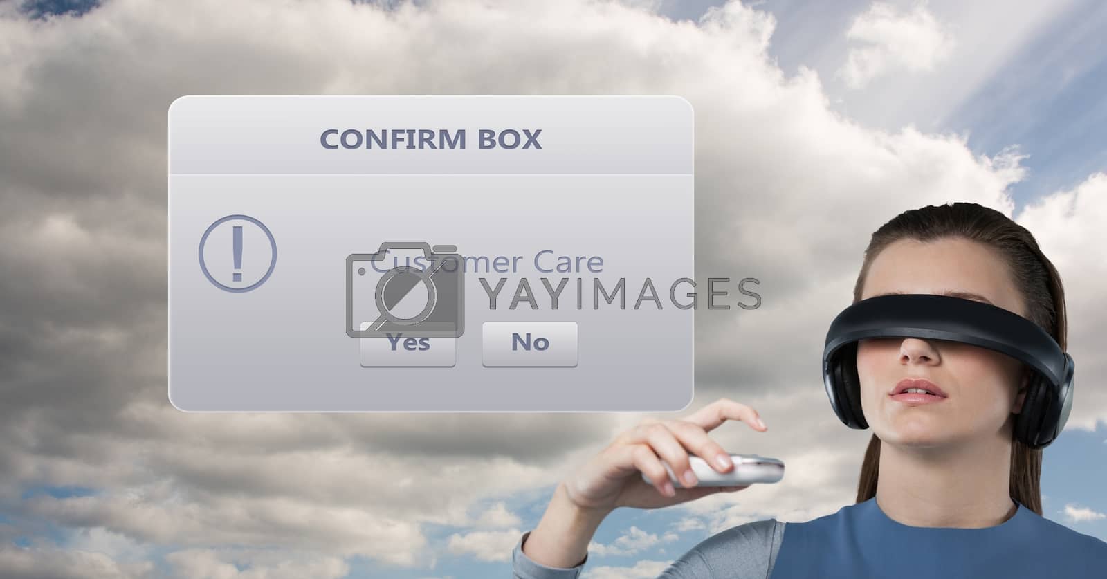 Royalty free image of Customer support executive wearing VR headphones by dialog box by Wavebreakmedia