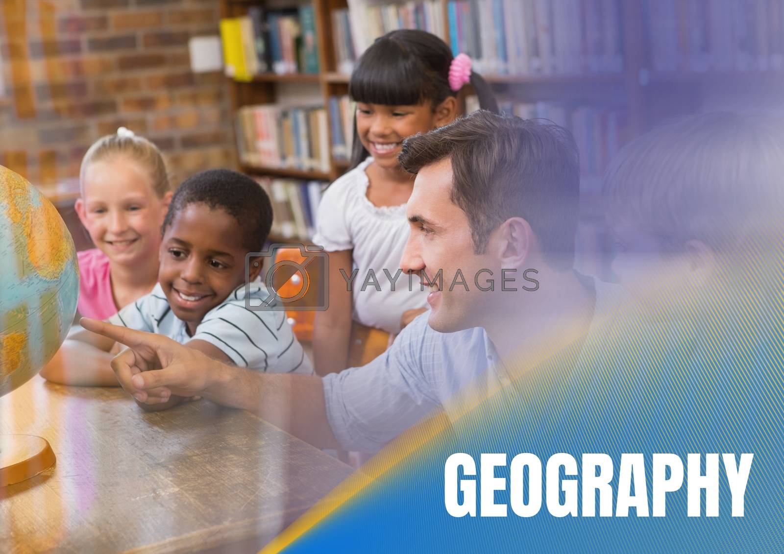 Royalty free image of Geography text and Elementary school teacher with class by Wavebreakmedia
