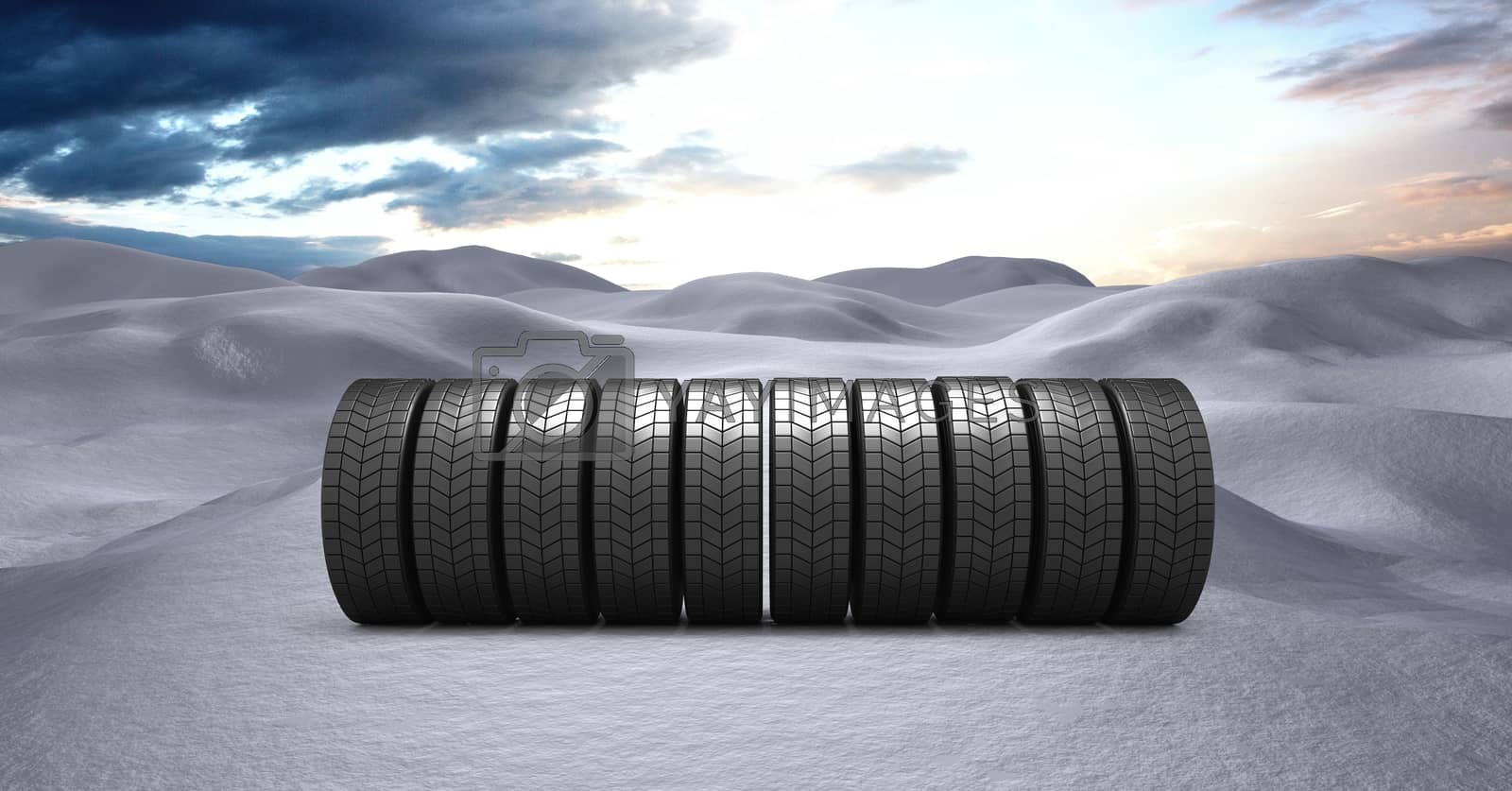 Royalty free image of Tyres in Winter snow landscape by Wavebreakmedia