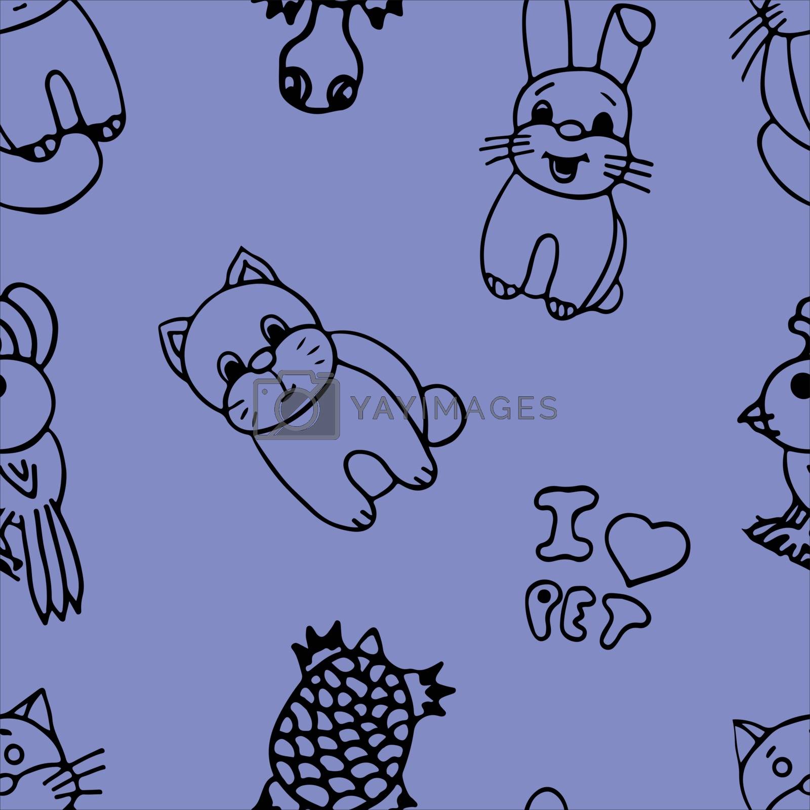 The pets seamless pattern on color background.