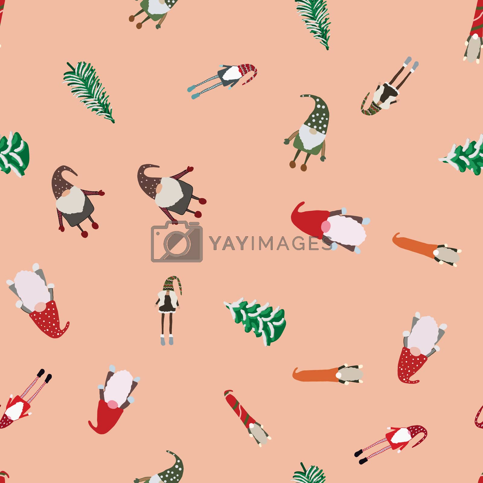 Royalty free image of Seamless pattern with scandinavian gnomes and Christmas trees. by Nata_Prando