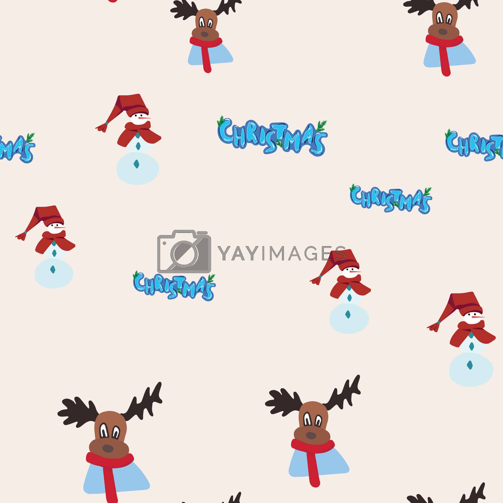 Royalty free image of Christmas lettering, snowman and reindeer seamless pattern. by Nata_Prando