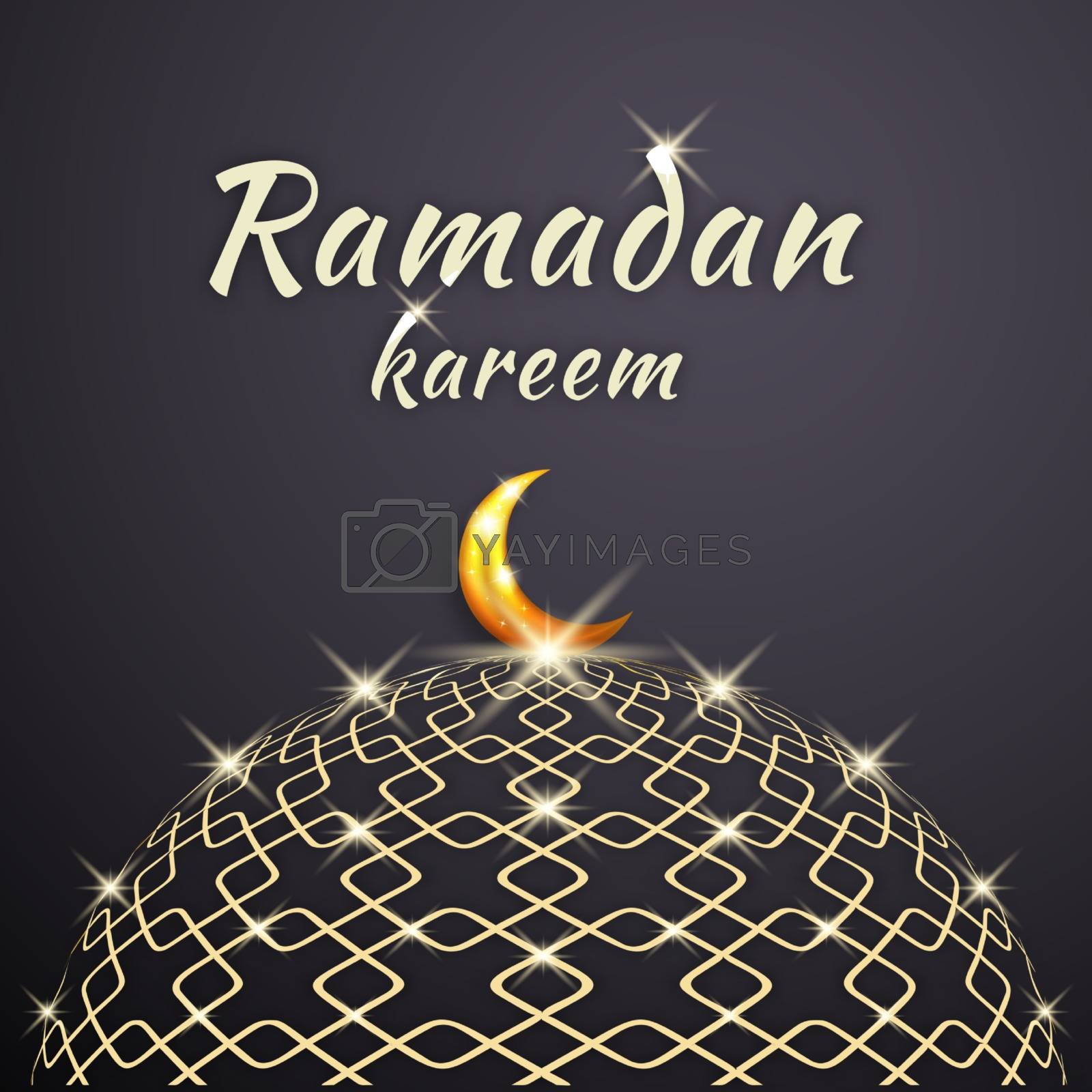 Royalty free image of Ramadan Kareem Dome of the Beautiful and Shining Mosque with a Glowing Moon on it by templator