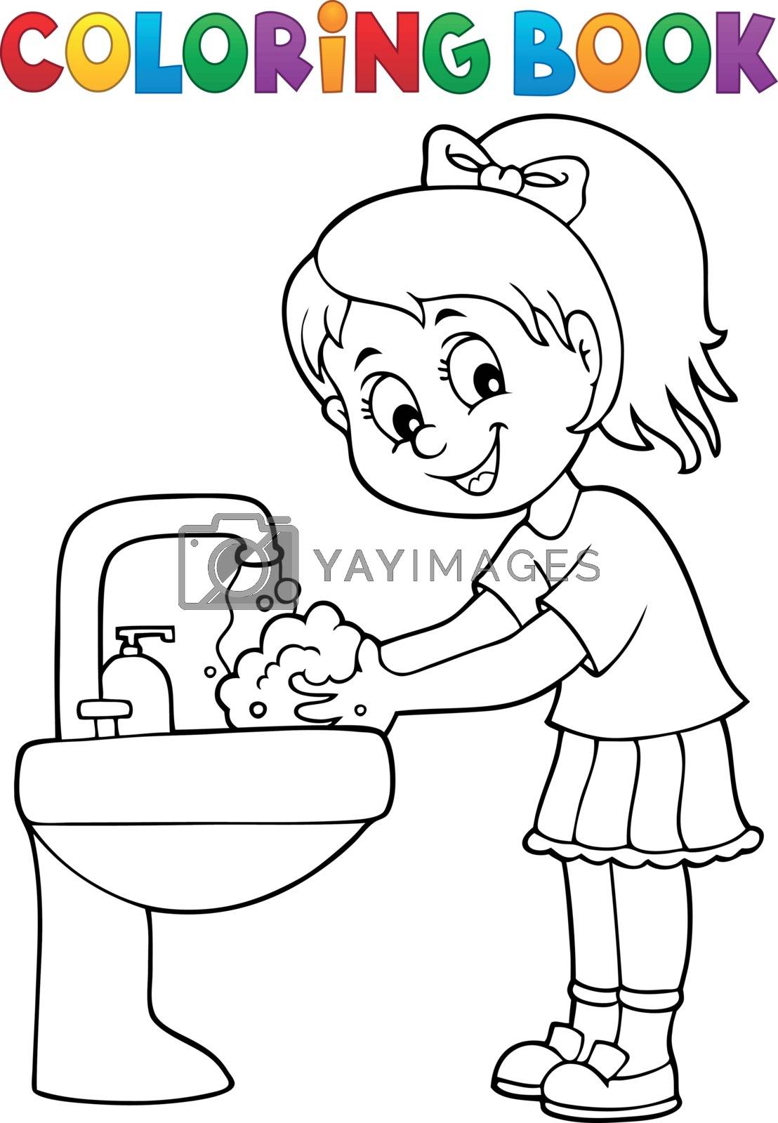 Royalty free image of Coloring book girl washing hands theme 1 by clairev