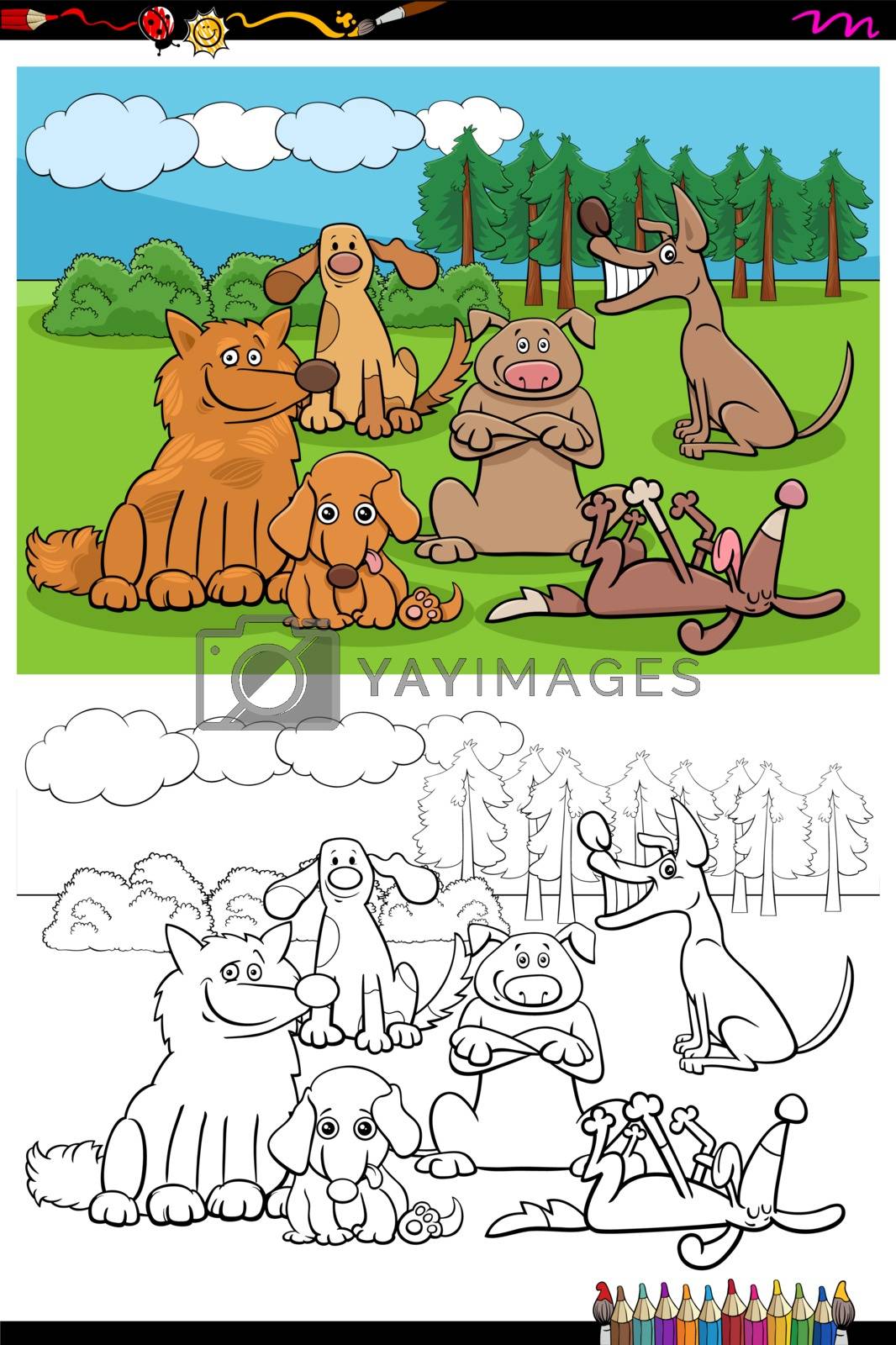 Royalty free image of cartoon dogs and puppies group coloring book page by izakowski