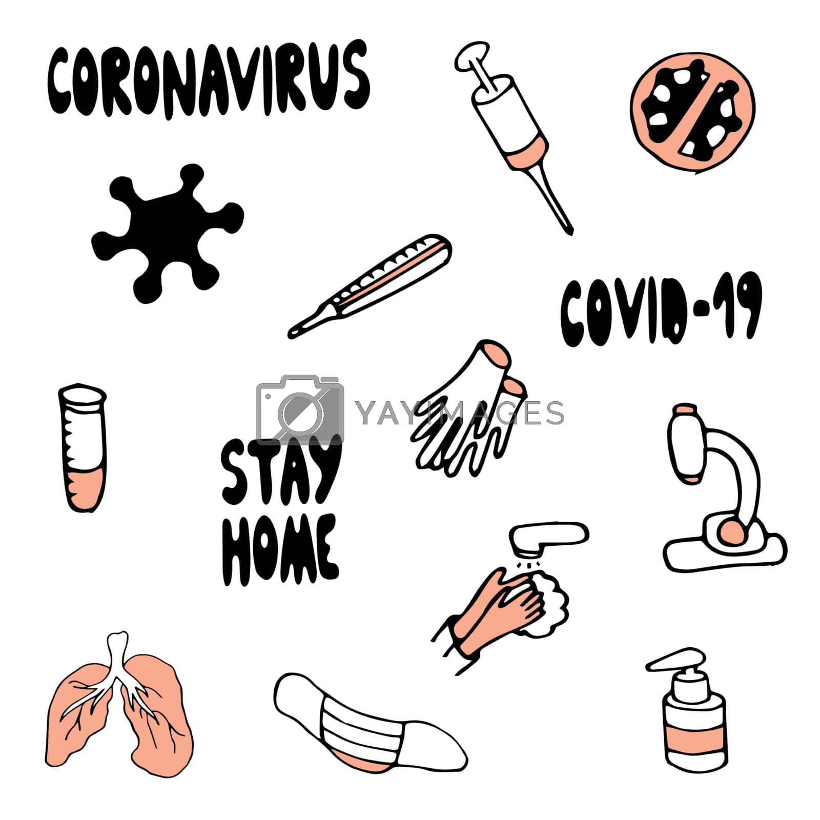 Royalty free image of Simple Set of Coronavirus Protection Related Vector Line Icons. Vector Hand-Drawn Doodle Illustration. Icons For Web Or Infografic. by Rina_Dozornaya