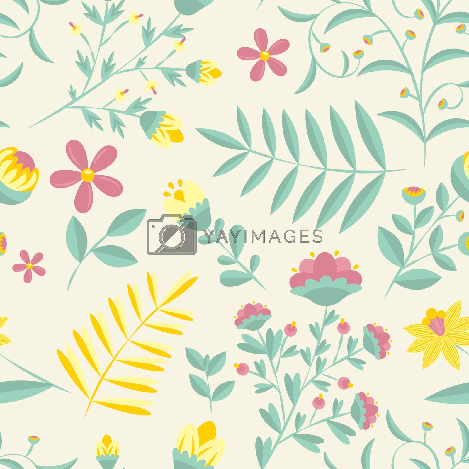 Royalty free image of Vector flower pattern. Seamless botanic texture. Spring floral background summer herbs. Can be used for wallpaper, pattern, backdrop, surface textures by LittleCuckoo