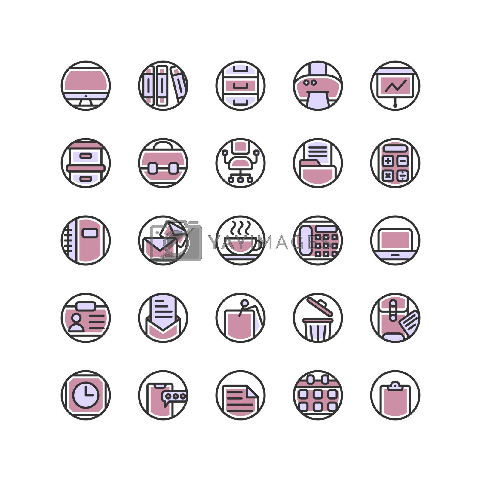 Royalty free image of Work Office filled outline icon set. Vector and Illustration. by doraclub