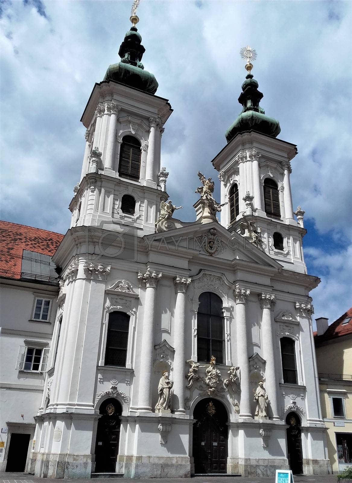 Royalty free image of Beautiful church Mariahilf and square in center of Graz by pisces2386