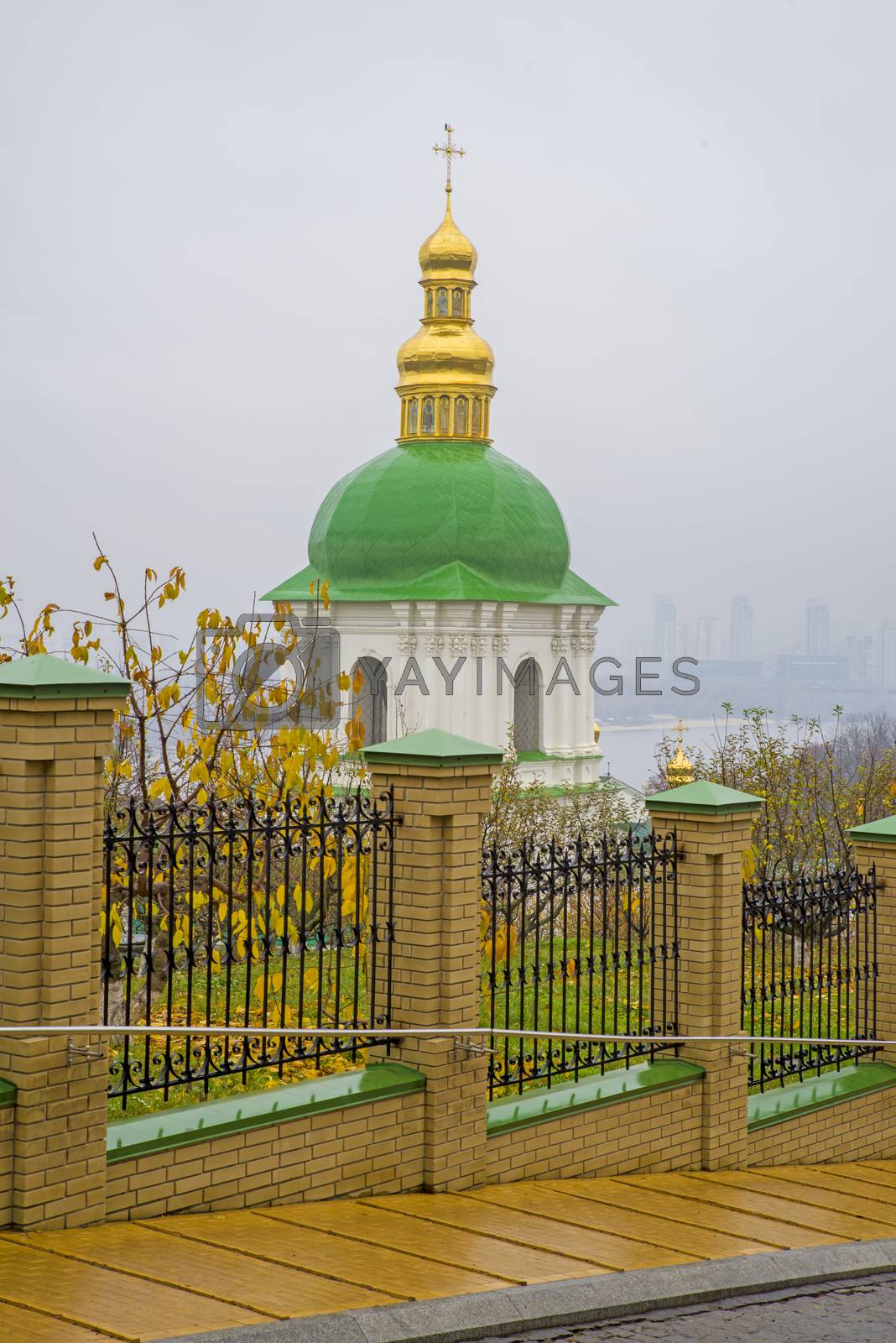 Autumn landscape and Tower Bell in Great Pechersk Lavra in Kiev