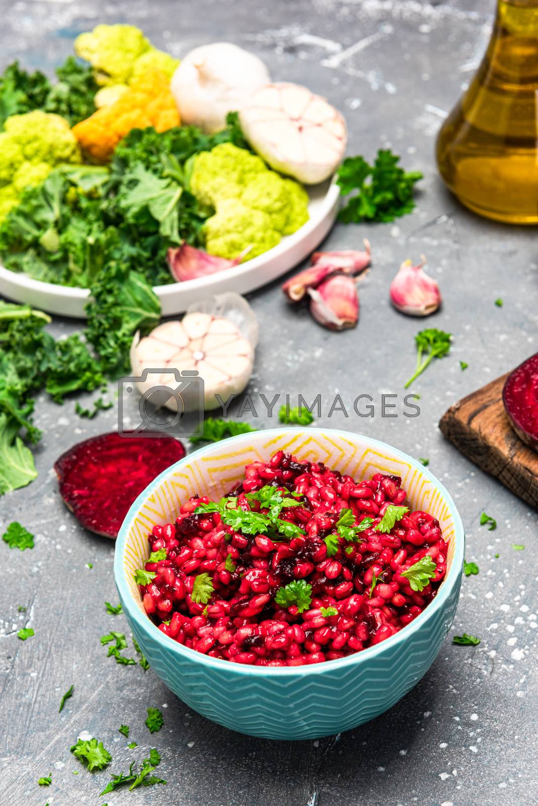Royalty free image of Cooking Vegetarian Plant Based Food. Buckwheat Groats with Beetr by merc67