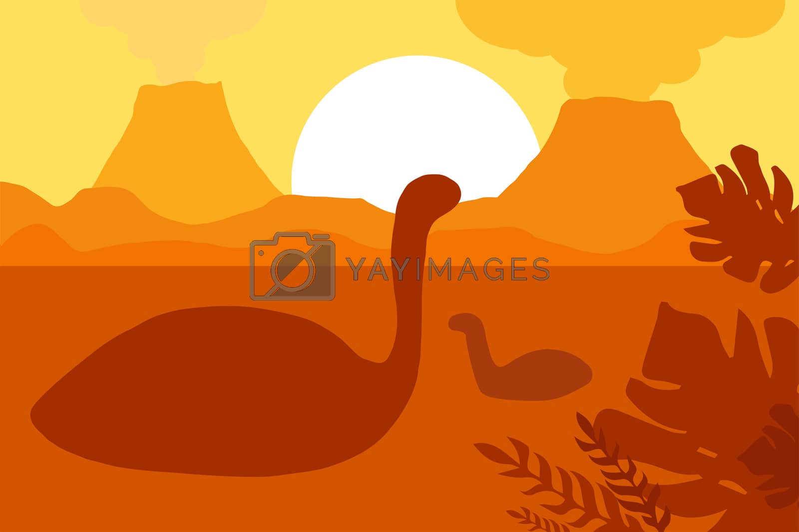 Royalty free image of Floating dinosaurs near volcanoes by barsrsind